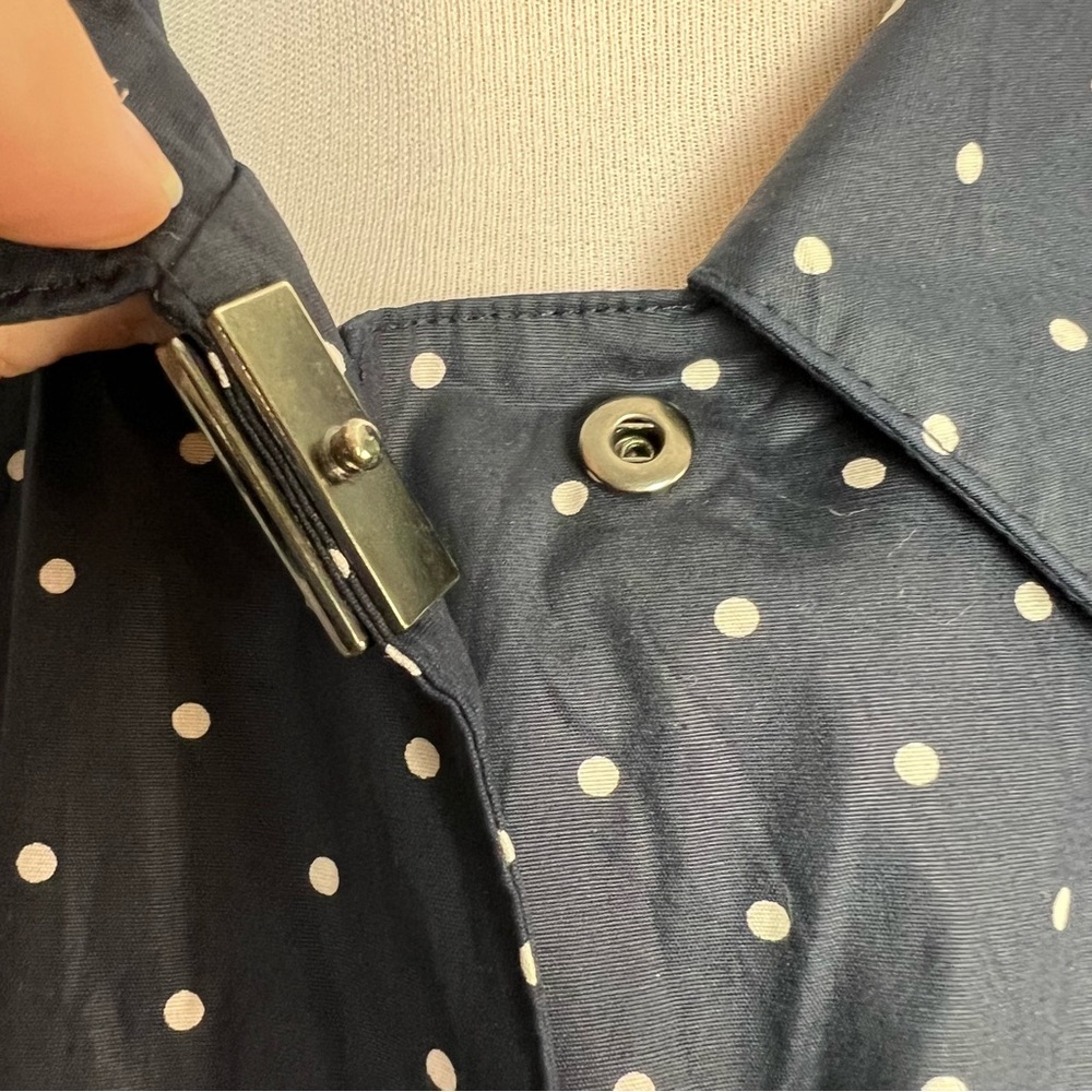 Lauren Ralph Lauren Navy Polka Dot Trench Coat with Red Lining - Picture 8 of 17